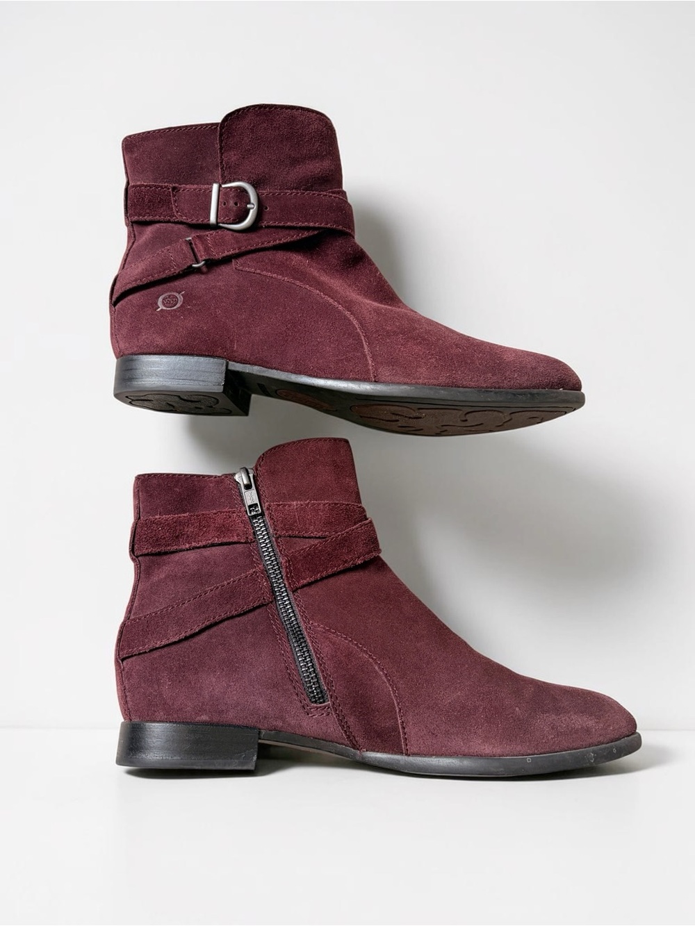 Born Burgundy Red Leather Suede Ankle Boots 8 - Picture 5 of 11